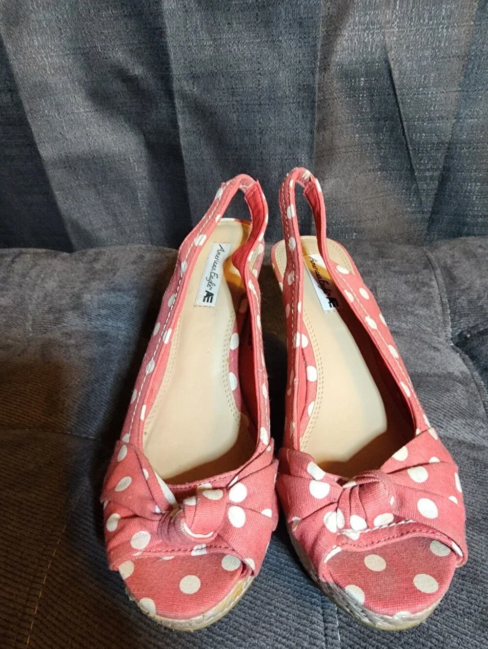 American Eagle Polka Dot Bow Espadrille Wedges Size 7W